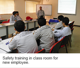 Safety training in class room for new employee.