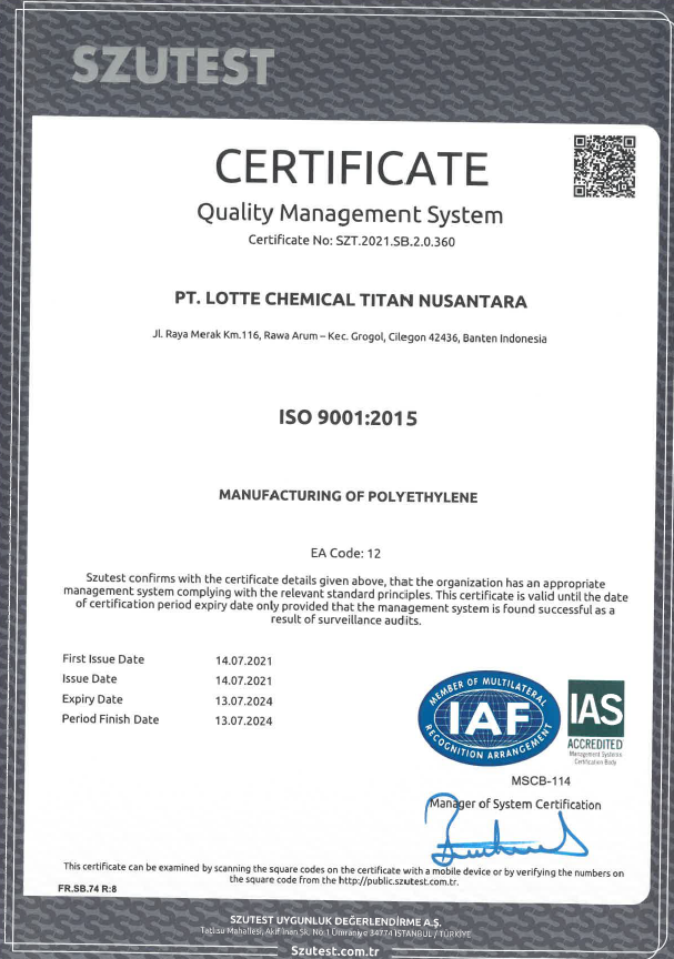 ISO 9001 : 2015 Certificate Valid until 13 July 2024 certificates