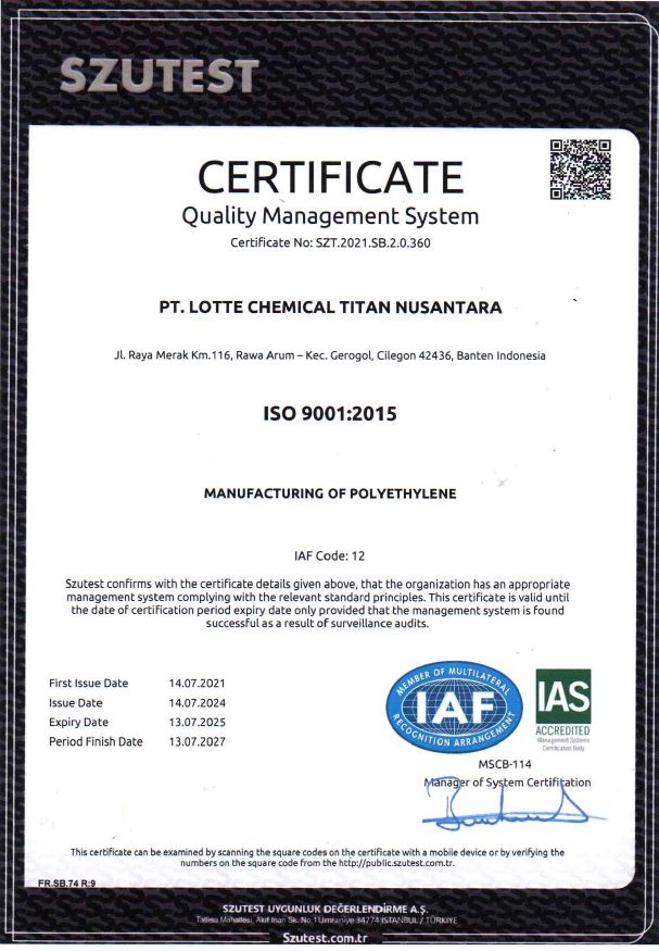 ISO 9001 : 2015 Certificate Valid until 13 July 2027 certificates