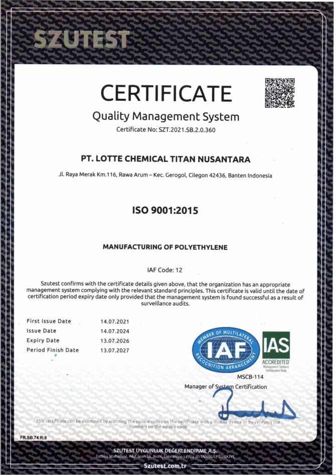ISO 9001 : 2015 Certificate Valid until 13 July 2027 certificates